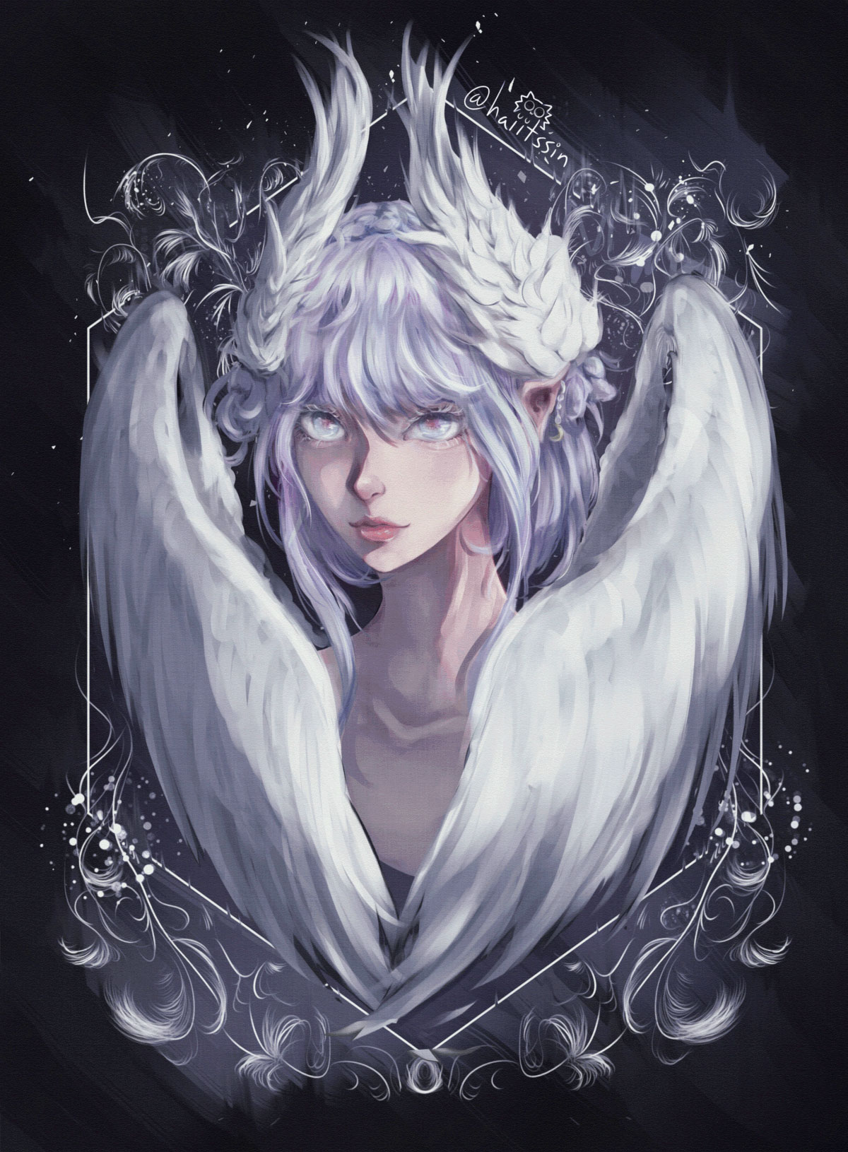 Portrait of a angel with her wings covering her bust area